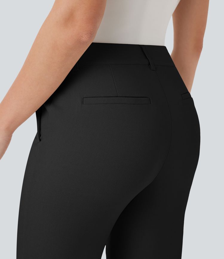 High Waisted Pocket Ankle Length Work Flare Pants