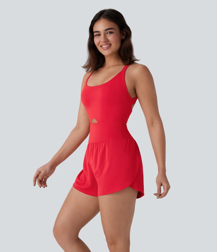 Softlyzero™ QuickDry  SoCinched Backless Twisted Tummy Control 2-in-1 Side Pocket Yoga Jumpsuit