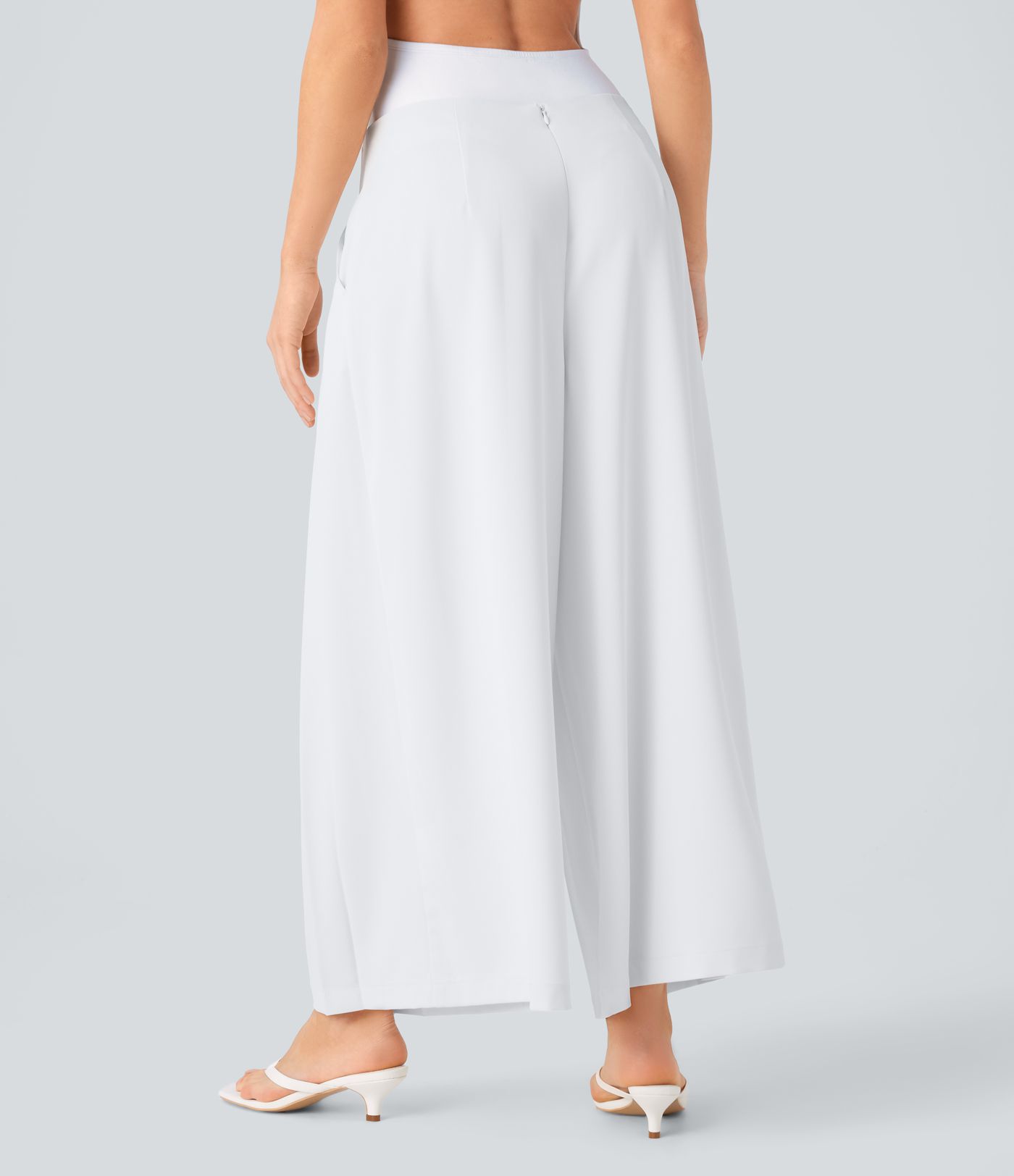 Mid Low Rise Pocket Pleated Flowy Wide Leg Trousers