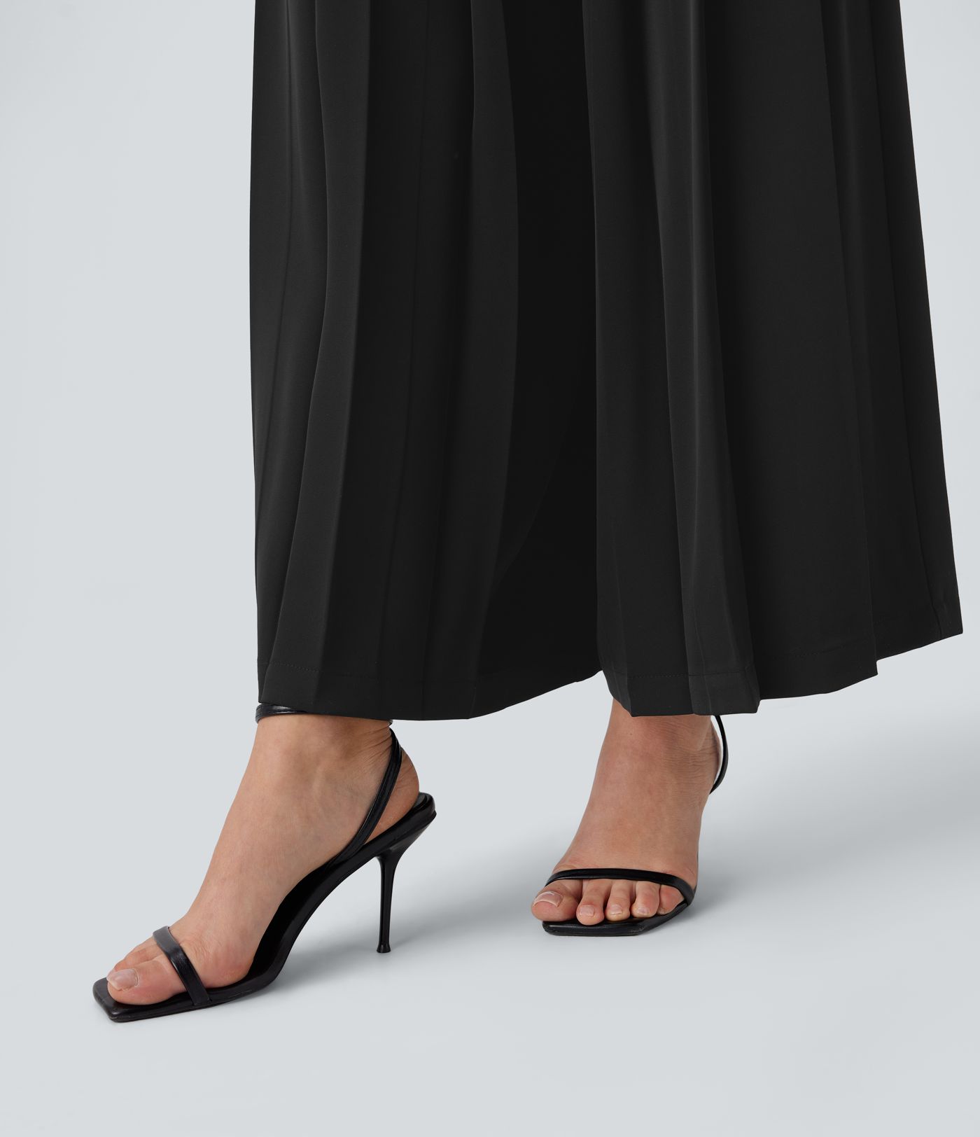 Mid Low Rise Pocket Pleated Flowy Wide Leg Pants