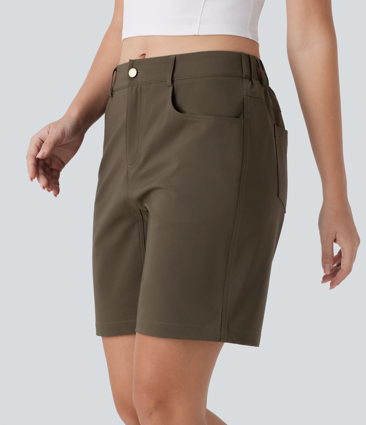 Water Repellent Mid Rise Button Zipper Multiple Pockets Hiking Shorts 7''