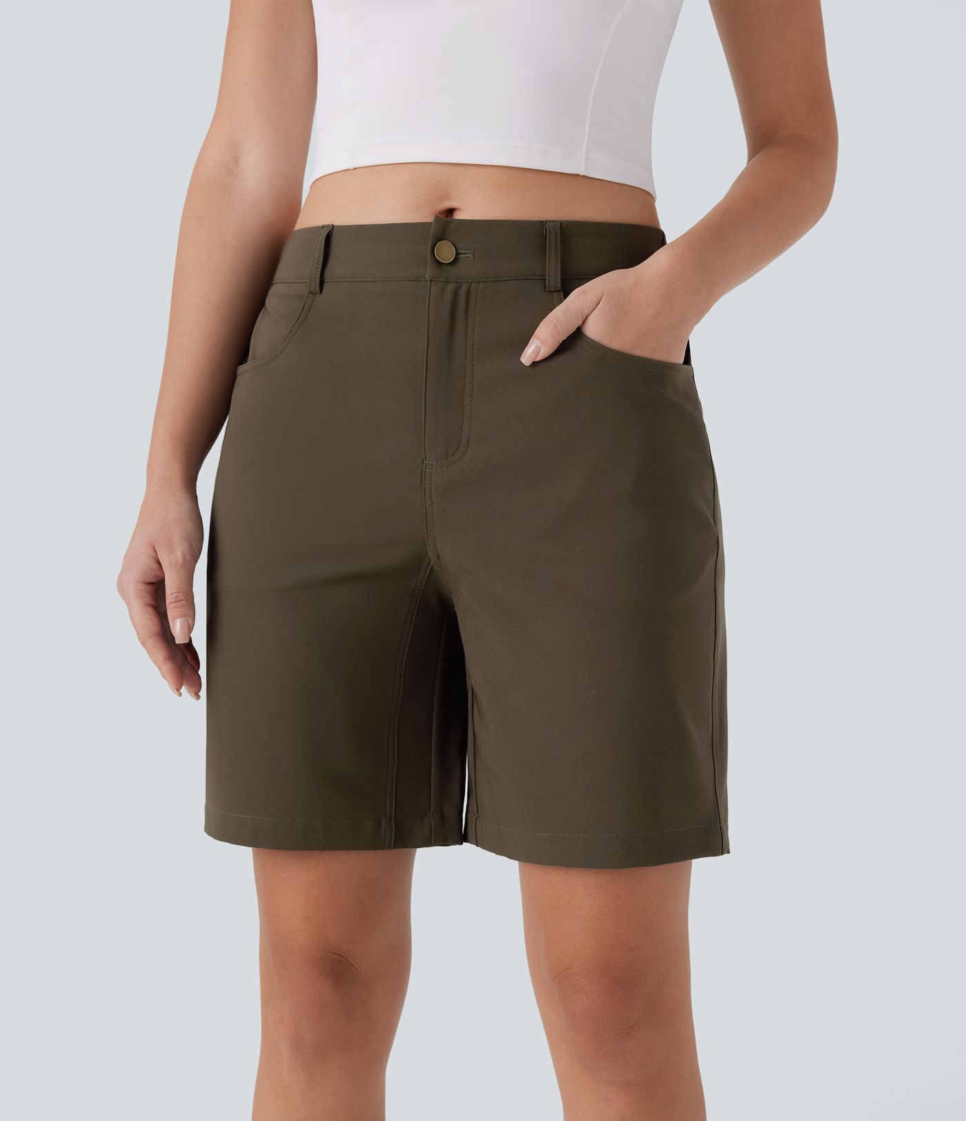 Water Repellent Mid Rise Button Zipper Multiple Pockets Hiking Shorts 7''