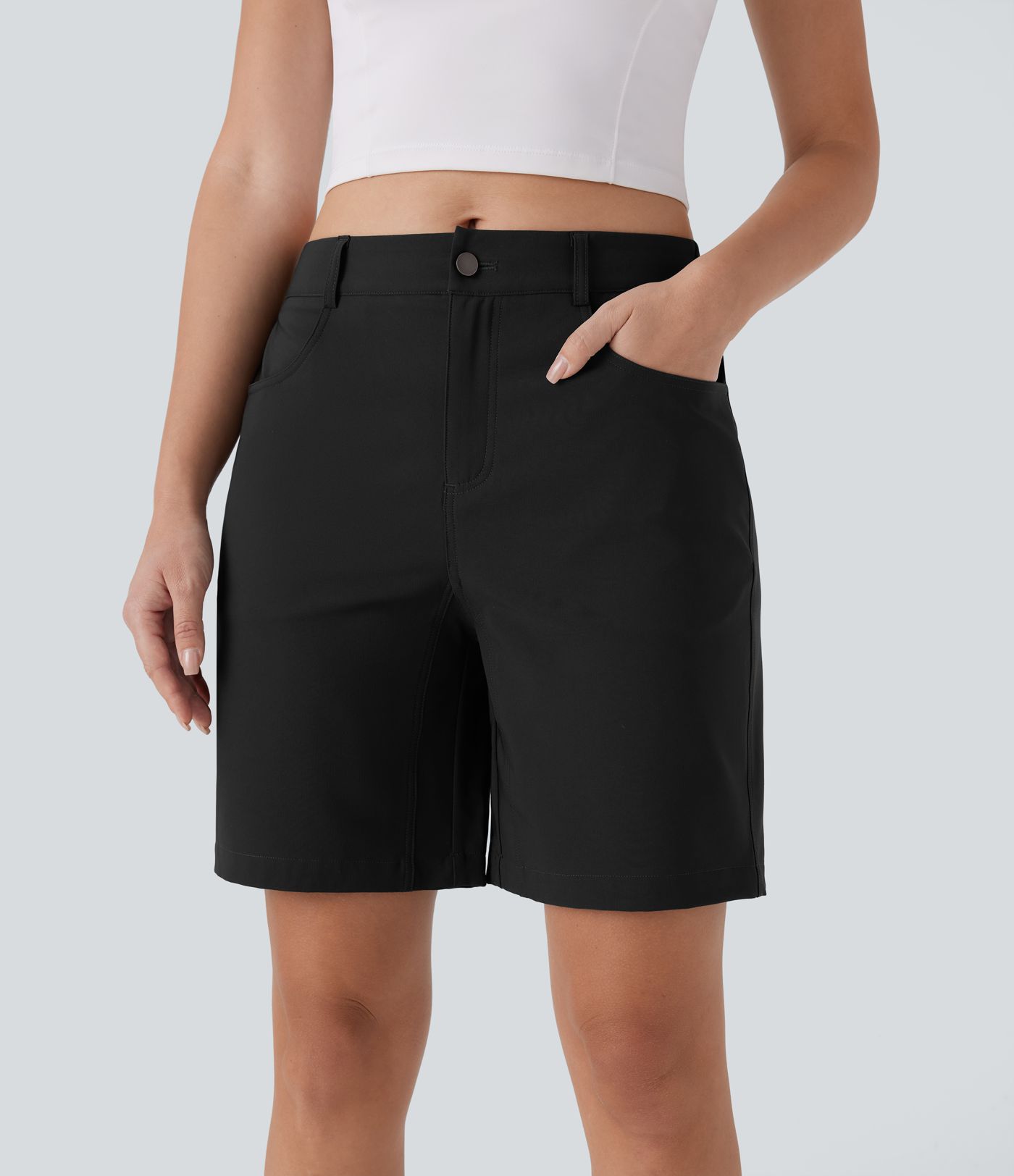 Water Repellent Mid Rise Zipper Pockets Hiking Shorts 7''