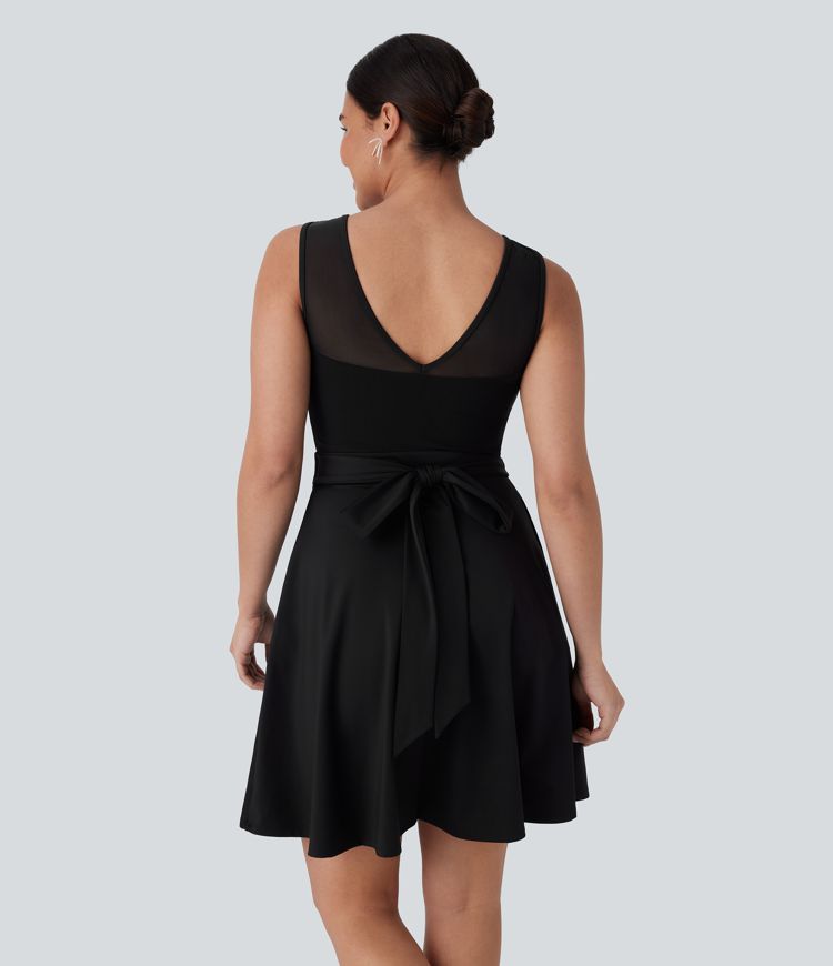SoftlyZero™ Airy Contrast Mesh Tie Pocket Cool Touch Dress-UPF50+