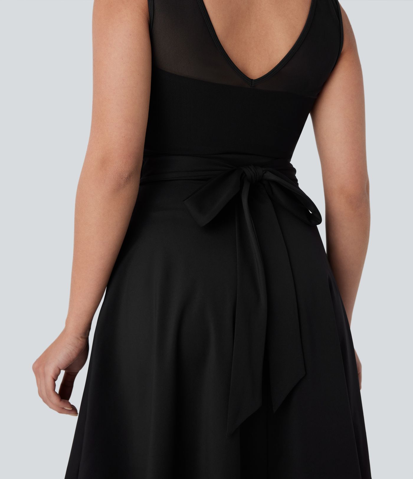 SoftlyZero™ Airy Contrast Mesh Tie Pocket Cool Touch Dress-UPF50+