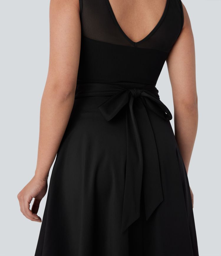 SoftlyZero™ Airy Contrast Mesh Tie Pocket Cool Touch Dress-UPF50+