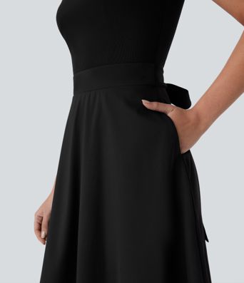 SoftlyZero™ Airy Contrast Mesh Tie Pocket Cool Touch Dress-UPF50+