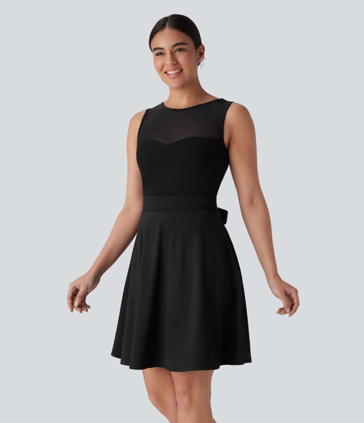 SoftlyZero™ Airy Contrast Mesh Tie Pocket Cool Touch Dress-UPF50+