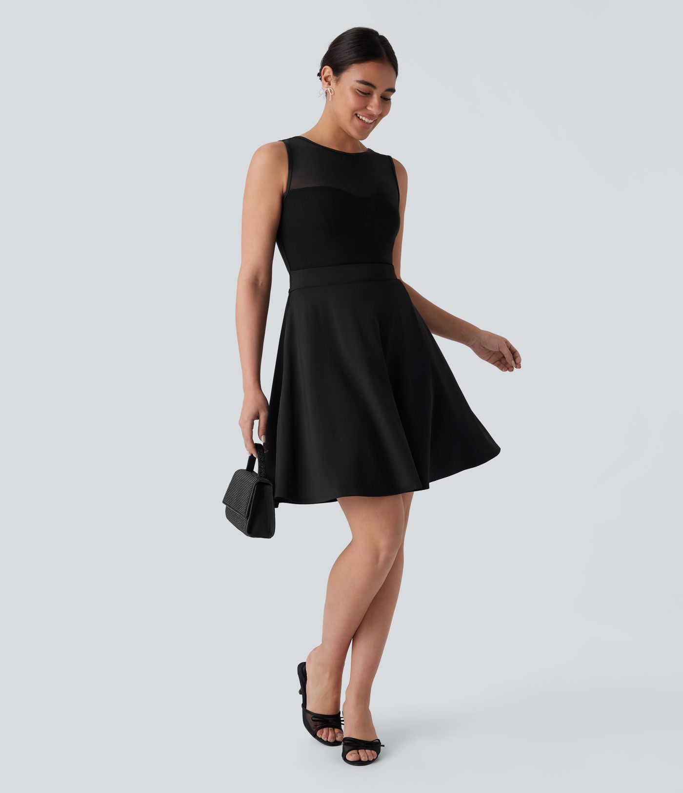 SoftlyZero™ Airy Contrast Mesh Tie Pocket Cool Touch Dress-UPF50+