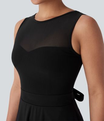 SoftlyZero™ Airy Contrast Mesh Tie Pocket Cool Touch Dress-UPF50+