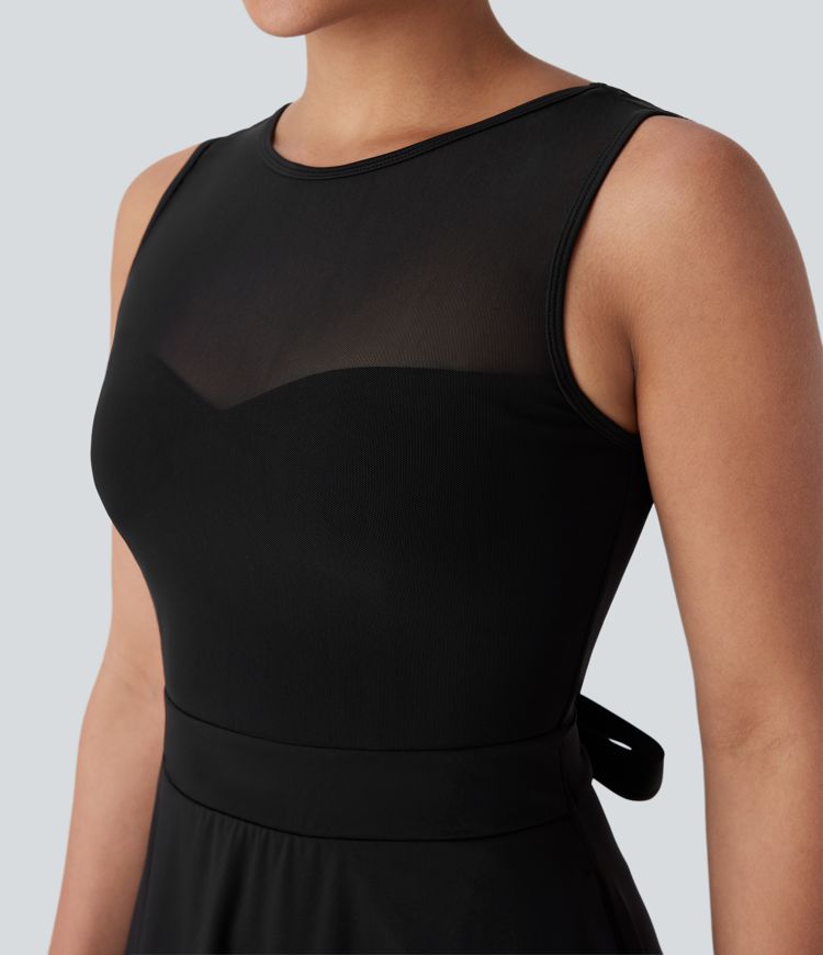 SoftlyZero™ Airy Contrast Mesh Tie Pocket Cool Touch Dress-UPF50+