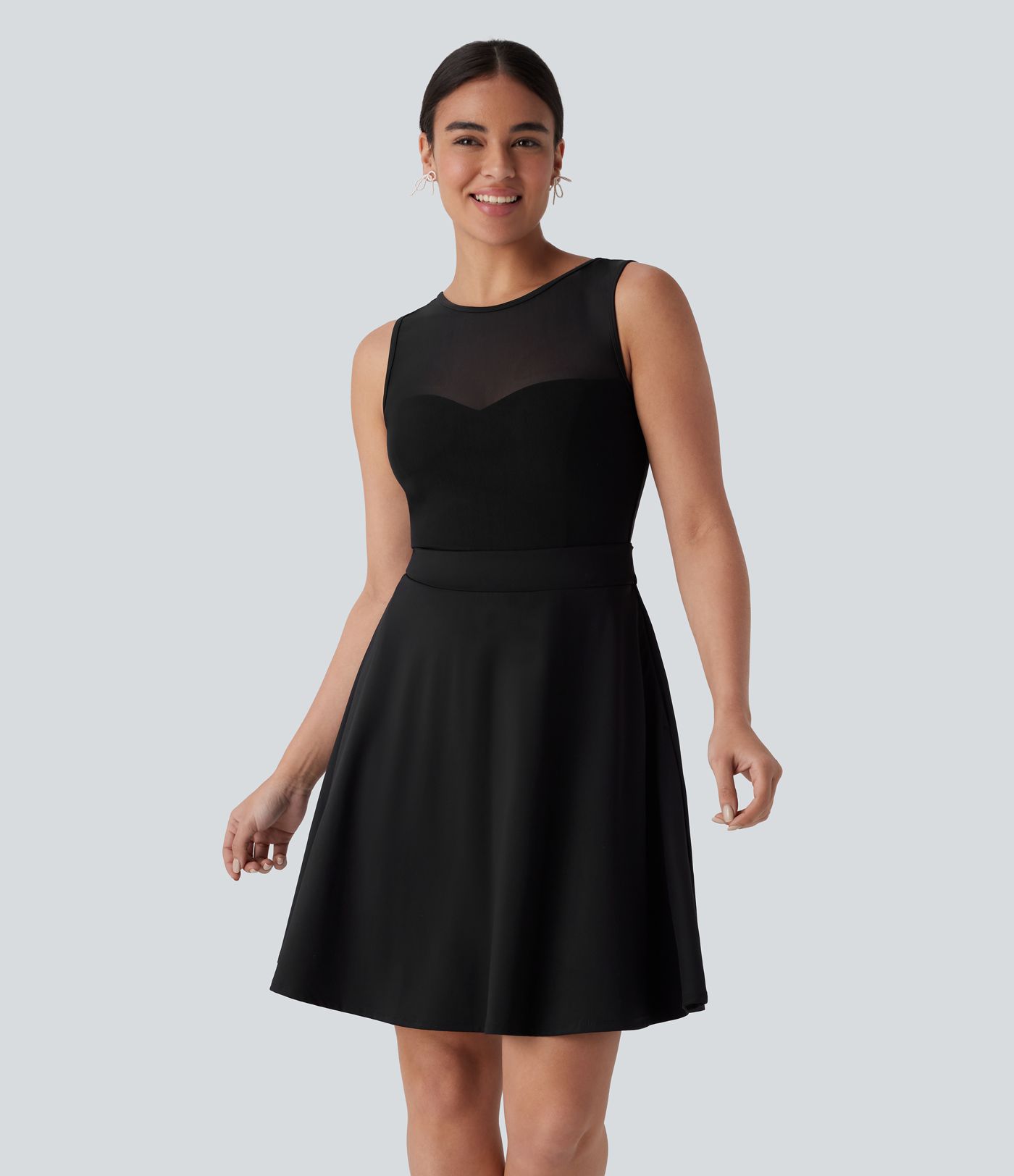 SoftlyZero™ Airy Contrast Mesh Tie Pocket Cool Touch Dress-UPF50+