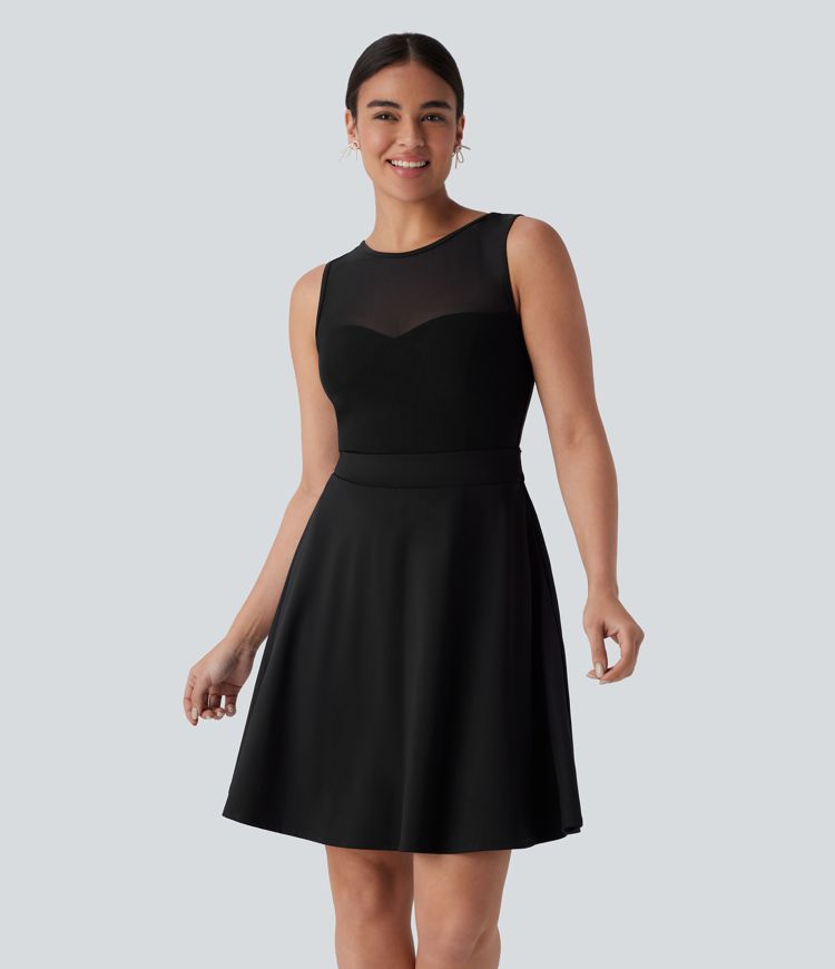 SoftlyZero™ Airy Contrast Mesh Tie Pocket Cool Touch Dress-UPF50+