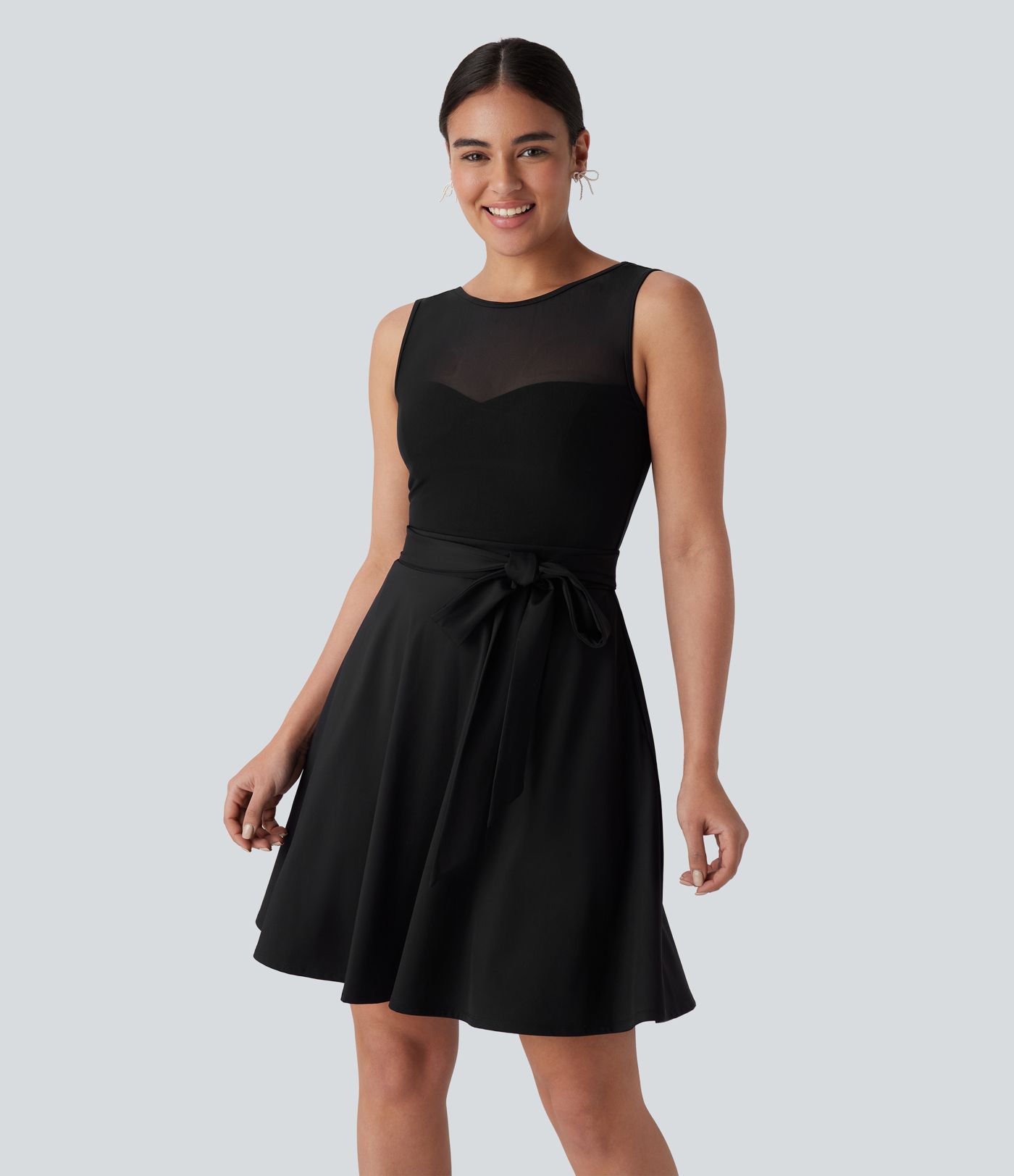 SoftlyZero™ Airy Contrast Mesh Tie Pocket Cool Touch Dress-UPF50+