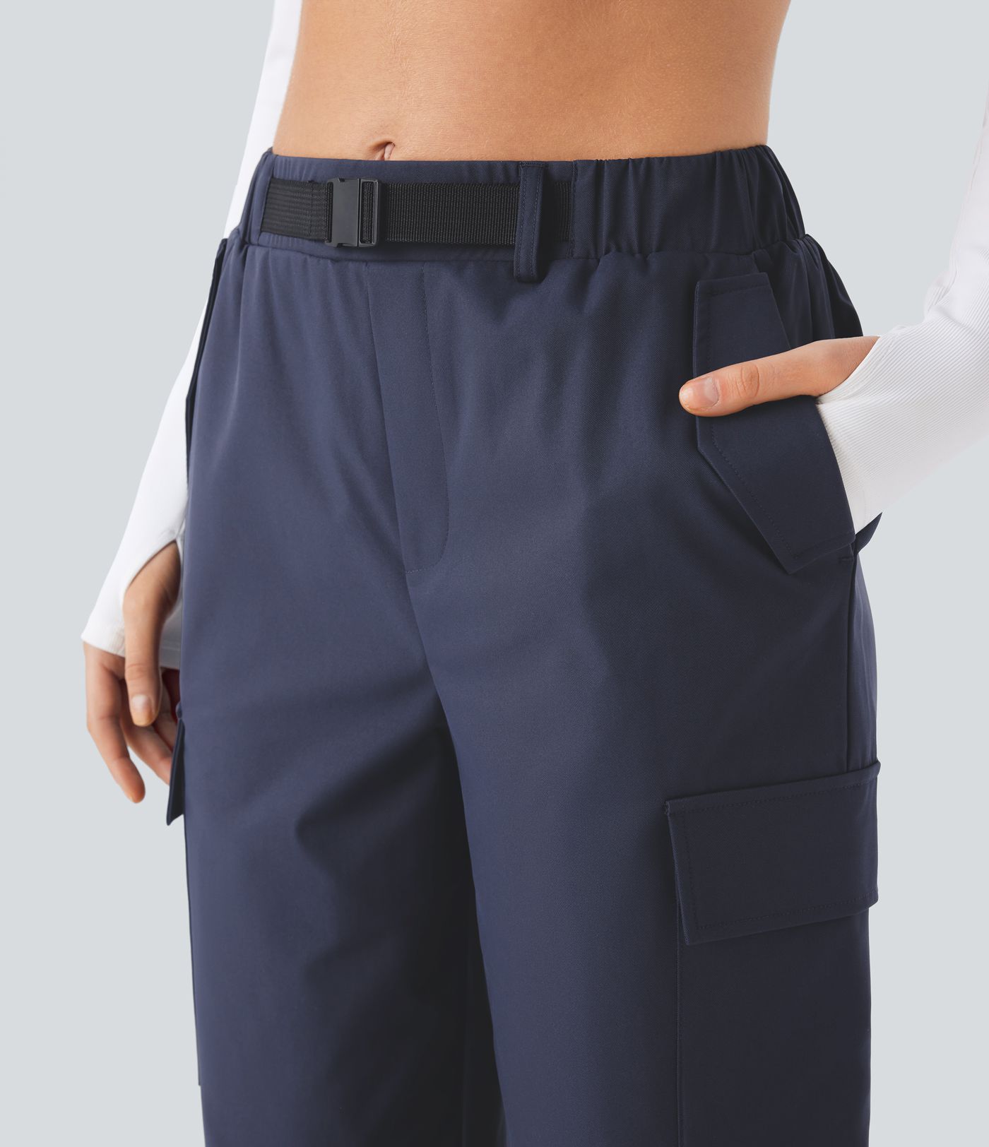 Water Repellent Wear-Resistant Mid Rise Belted Multiple Pockets Hiking Cargo Joggers