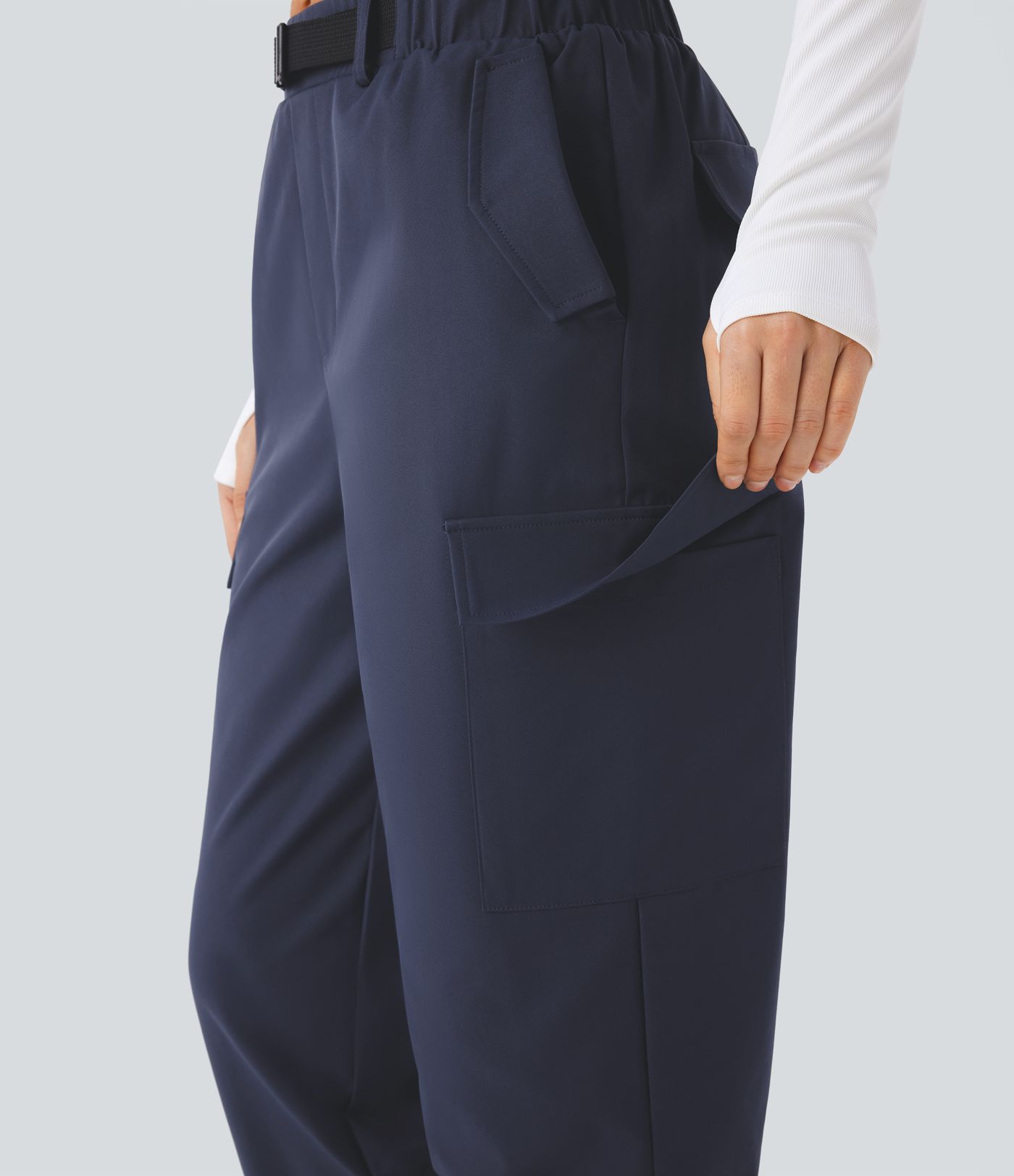 Water Repellent Wear-Resistant Mid Rise Belted Multiple Pockets Hiking Cargo Joggers