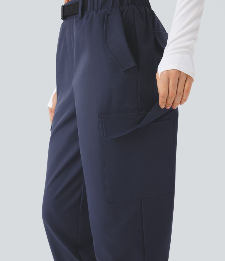 Water Repellent Wear-Resistant Mid Rise Belted Multiple Pockets Hiking Cargo Joggers