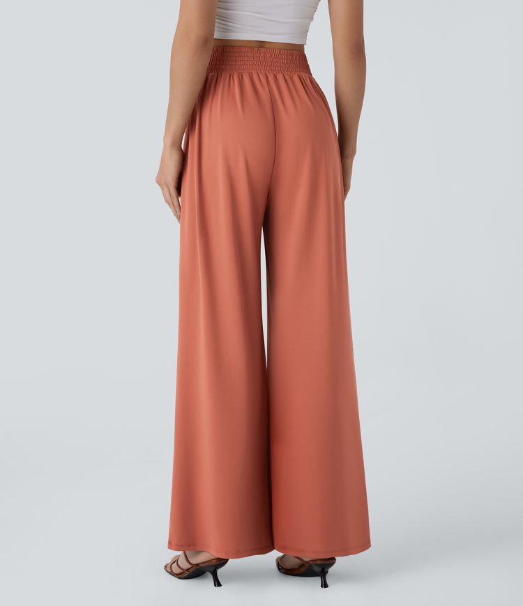 High Waisted Pocket Wide Leg Casual Pants