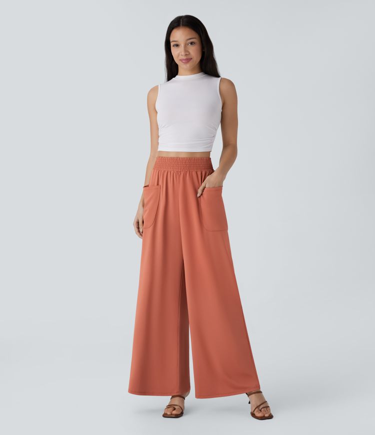 High Waisted Pocket Wide Leg Casual Pants