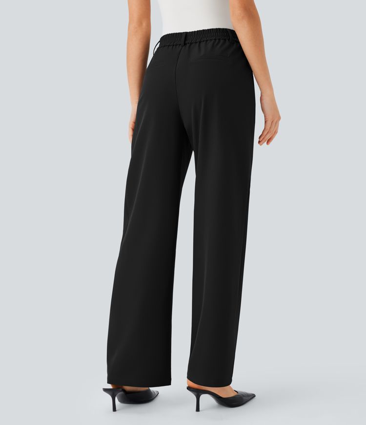 Water Repellent Wear-Resistant Mid High Waisted Zipper Side Pocket Thermal Straight Leg Work  Pants