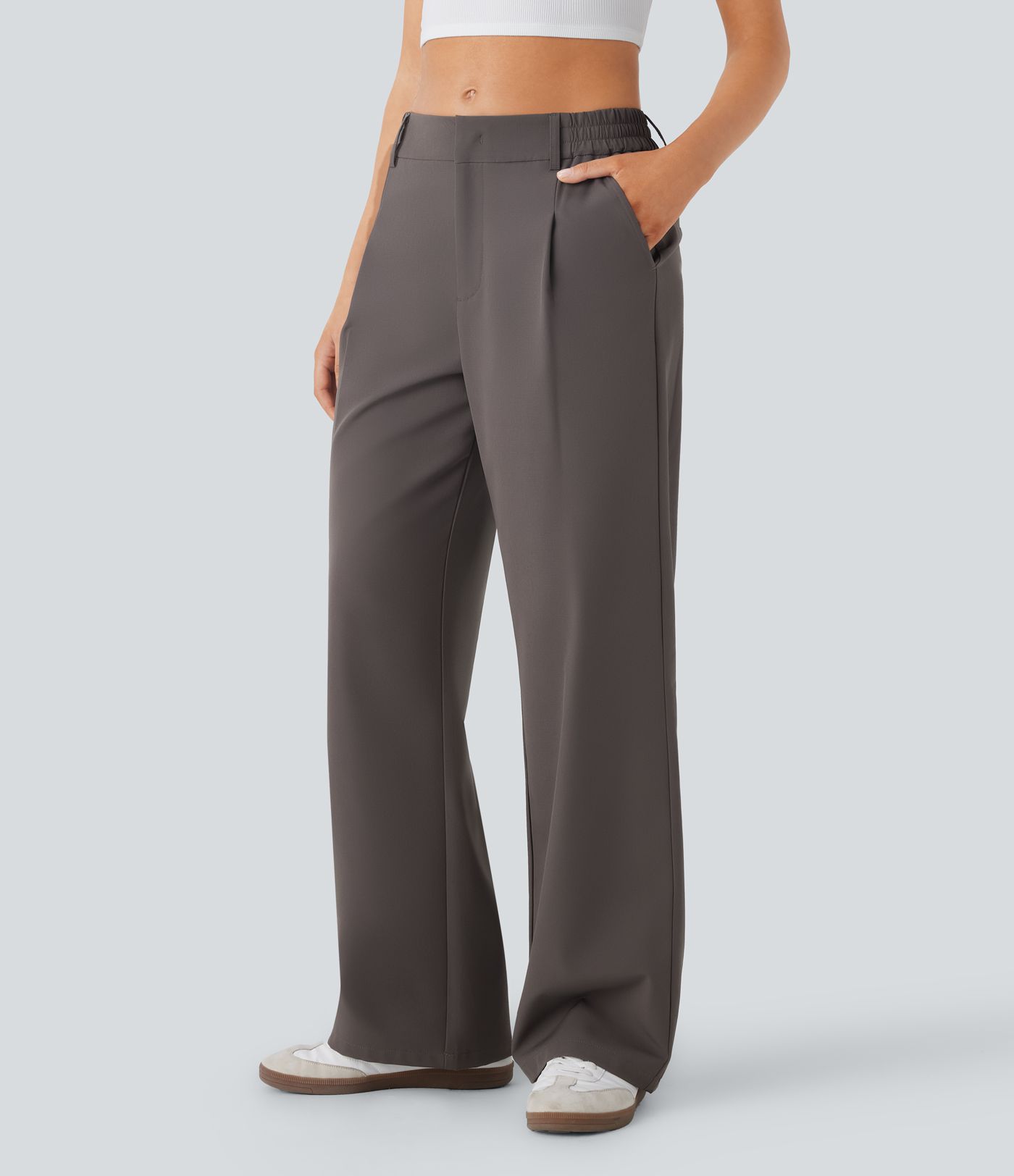 Pantalon tailleur thermique droit taille mi-haute, déperlant et résistant à l'usure