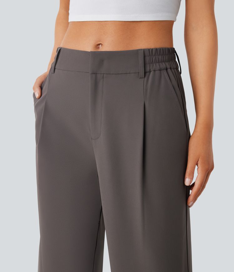 Water Repellent Wear-Resistant Mid High Waisted Zipper Side Pocket Thermal Straight Leg Work Trousers