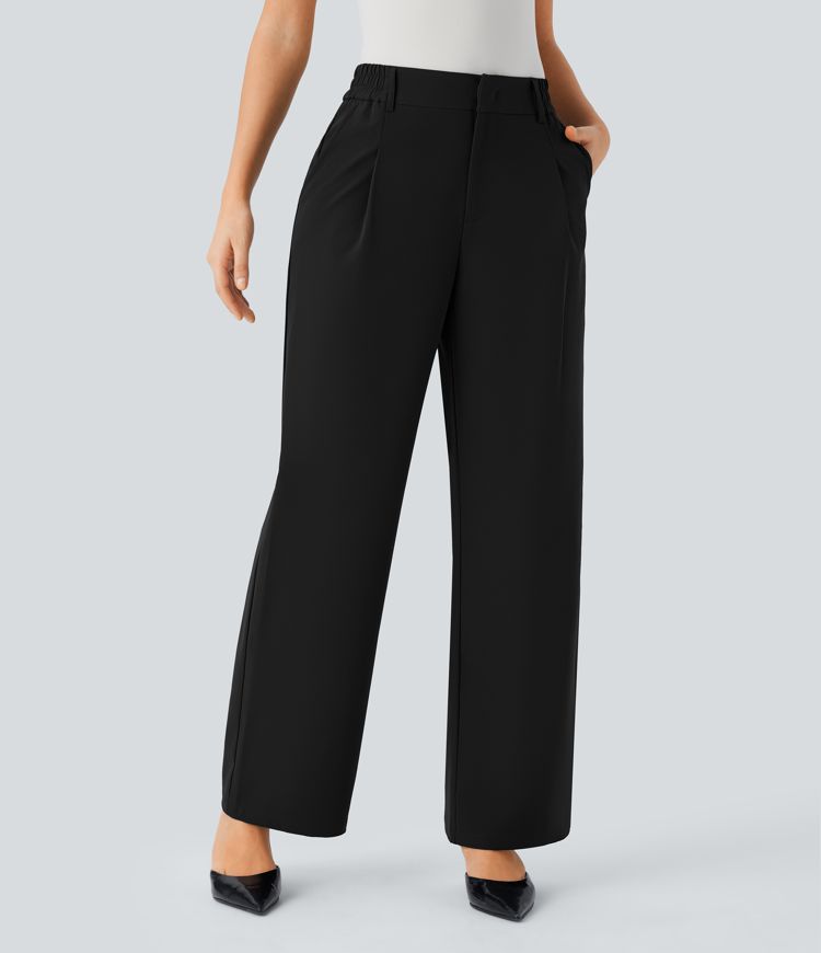 Water Repellent Wear-Resistant Mid High Waisted Zipper Side Pocket Thermal Straight Leg Work  Pants