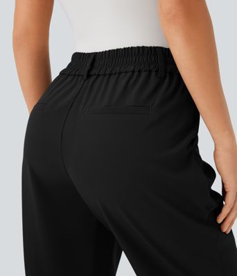 Water Repellent Wear-Resistant Mid High Waisted Zipper Pocket Thermal Straight Leg Work  Pants