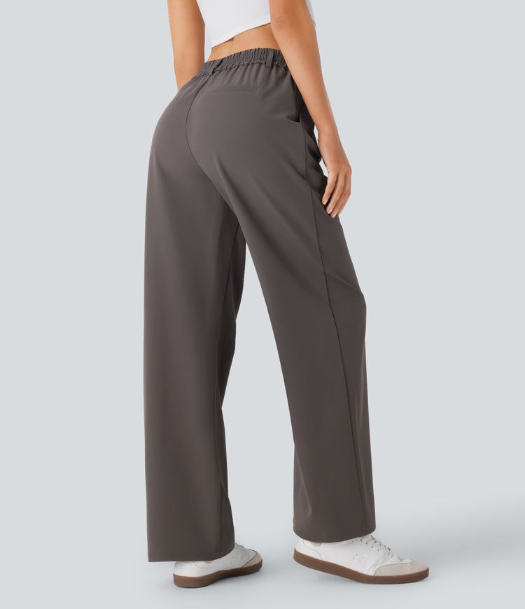 Water Repellent Wear-Resistant Mid High Waisted Zipper Side Pocket Thermal Straight Leg Work  Pants