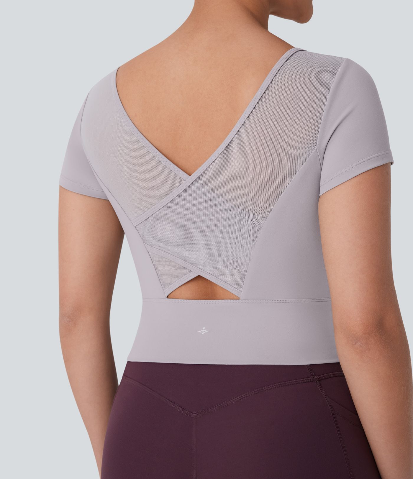 SoftlyZero™ Plush U Neck Short Sleeve Crossover Contrast Mesh Yoga Sports Top
