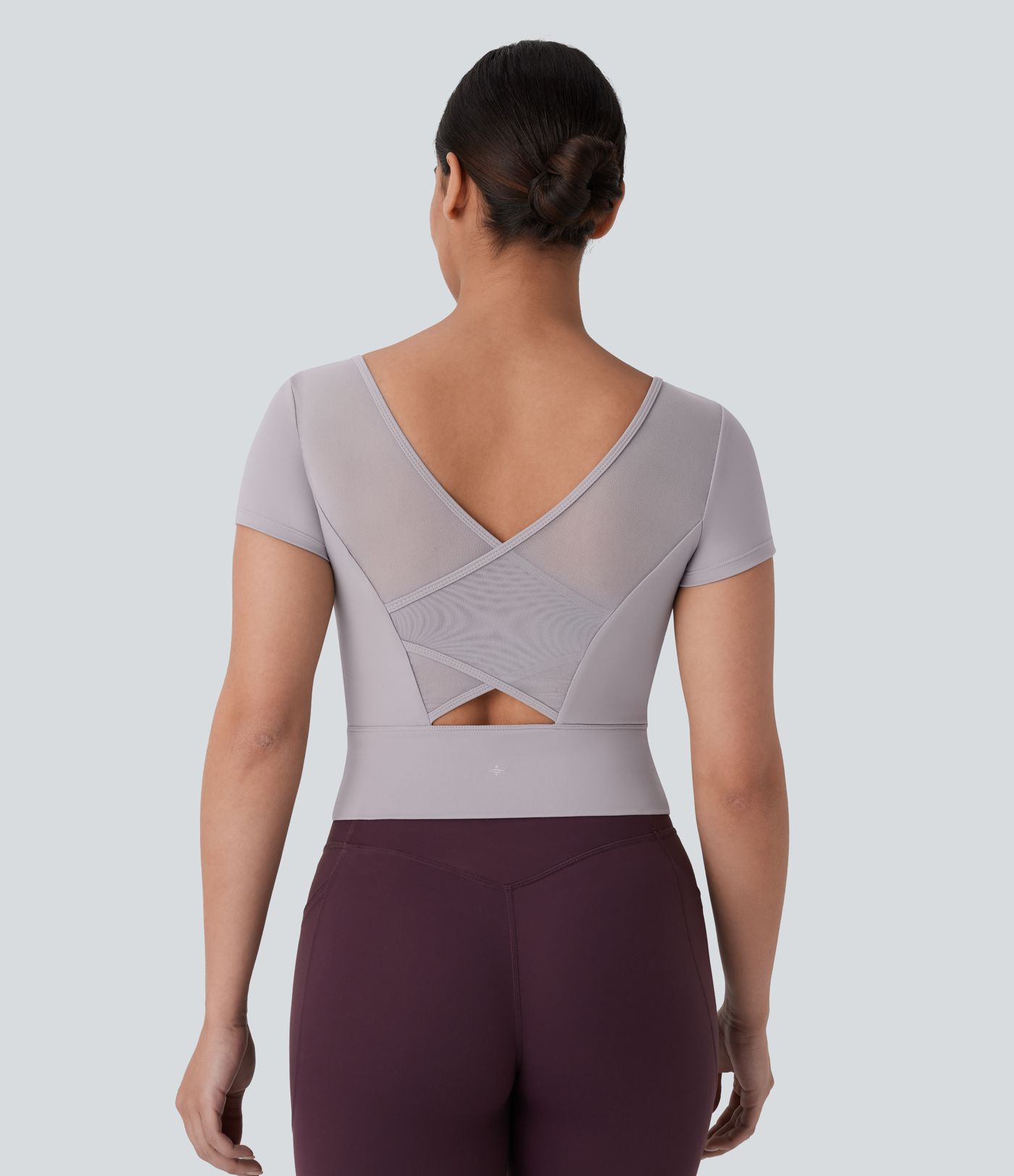SoftlyZero™ Plush U Neck Short Sleeve Crossover Contrast Mesh Yoga Sports Top
