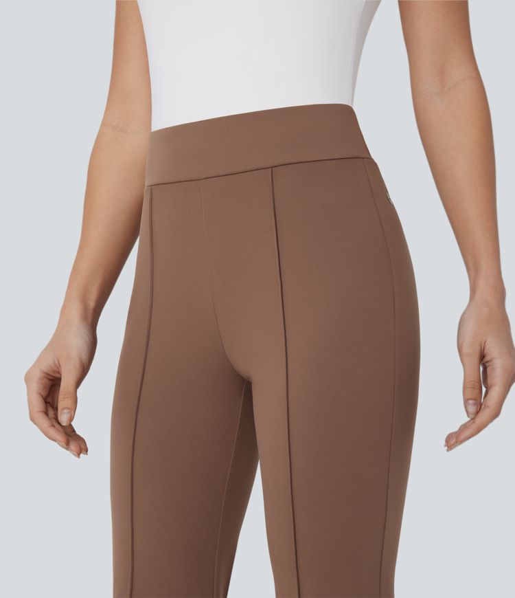 Pantalon décontracté capri à taille mi-haute et jambe légèrement évasée