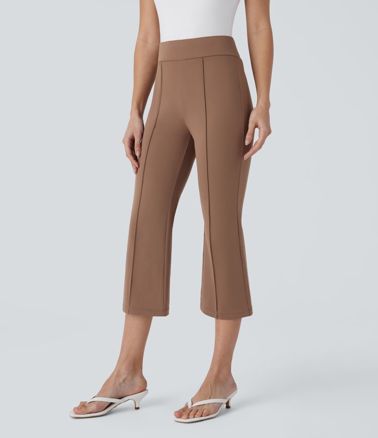 Pantalon décontracté capri à taille mi-haute et jambe légèrement évasée