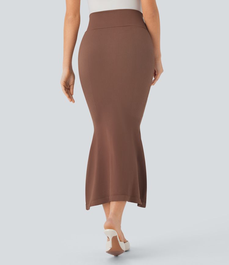 Seamless Flow Crossover High Waisted Midi Casual Mermaid Skirt