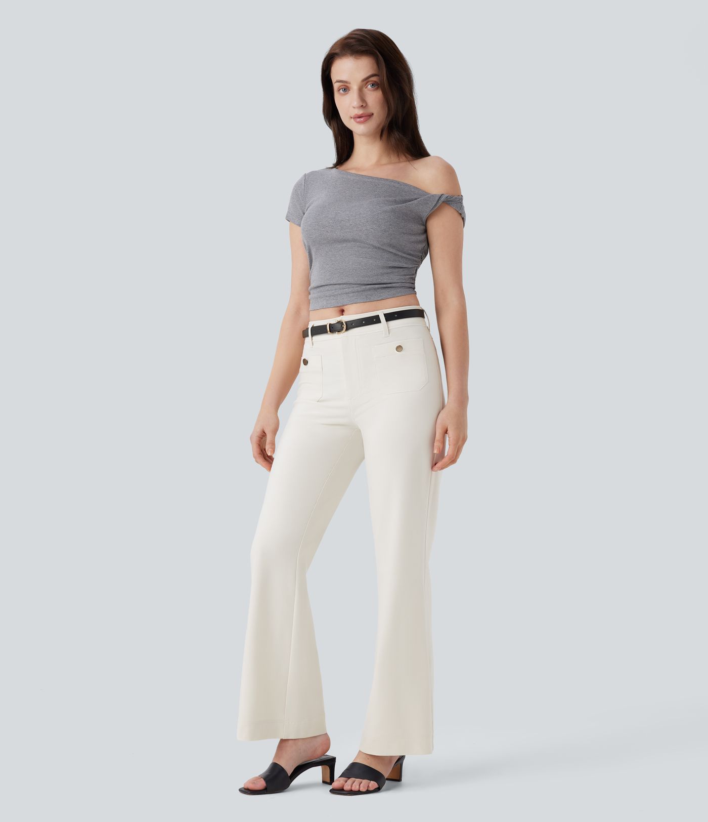 Mid Rise Pockets Casual Pants