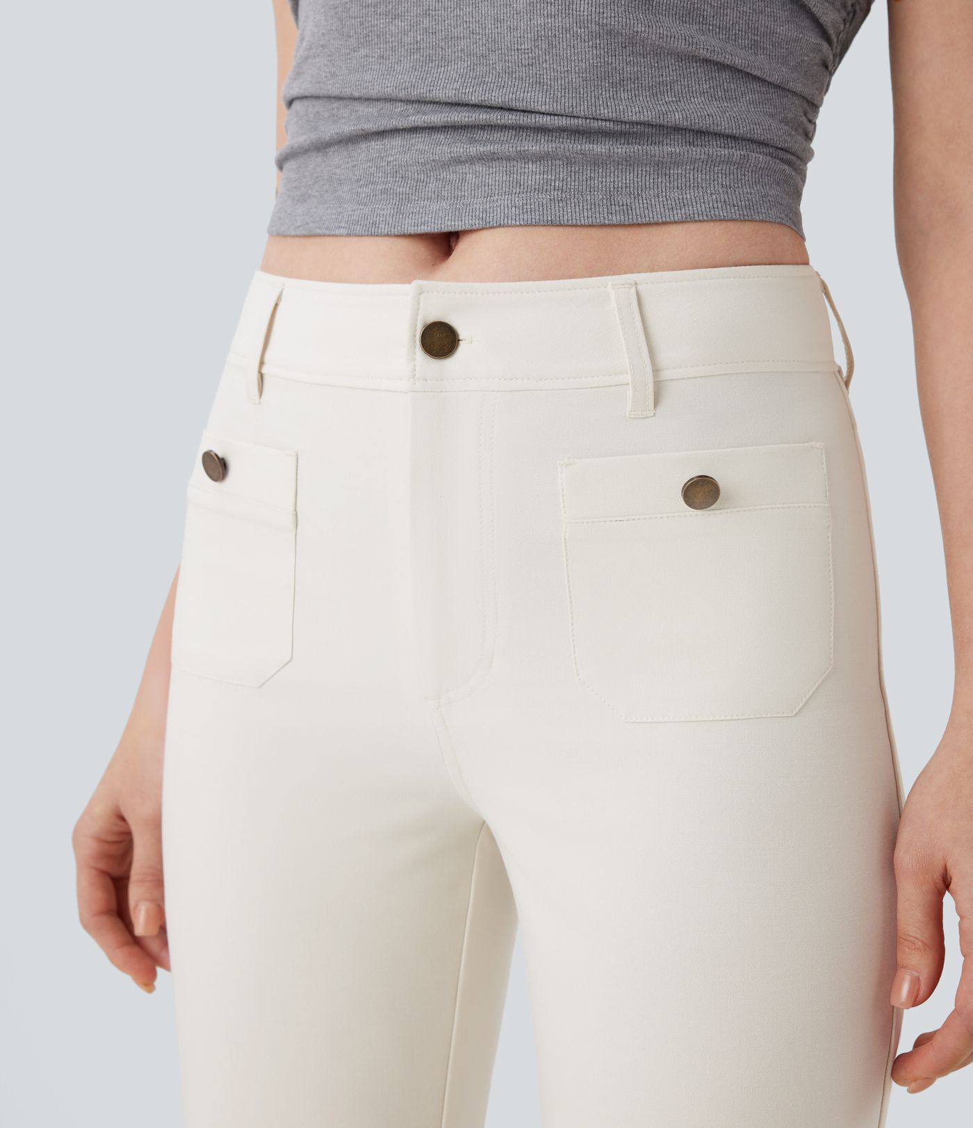 Mid Rise Pockets Casual Pants