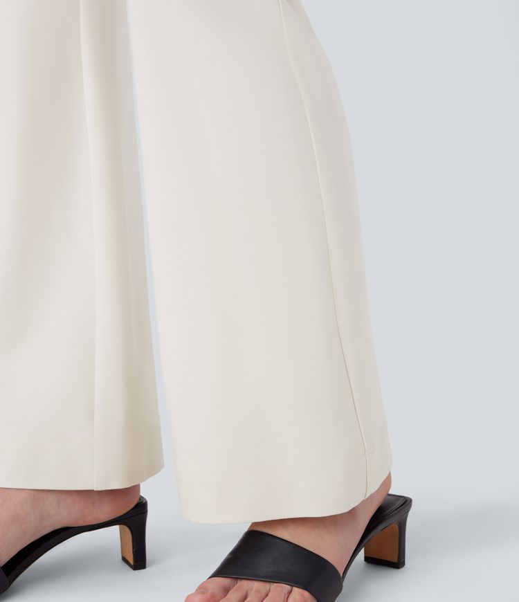 Mid Rise Multiple Pockets Casual Slight Flare Trousers