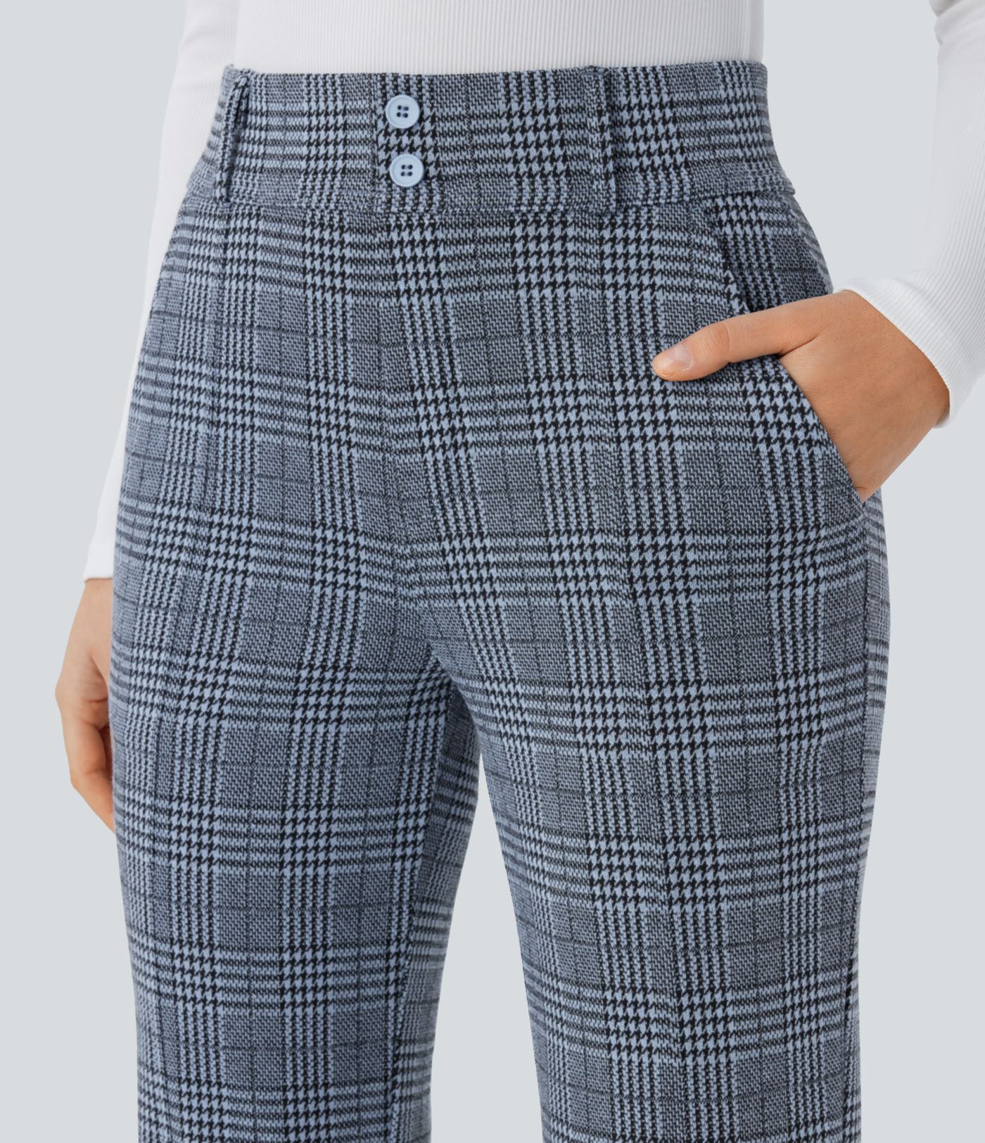 Halara Flex™ High Waisted Decorative Pocket Houndstooth Plaid Work Flare Pants