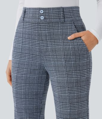 Halara Flex™ High Waisted Decorative Pocket Houndstooth Plaid Work Flare Pants