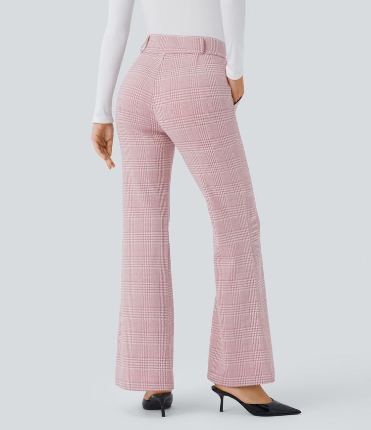 Halara Flex™ High Waisted Decorative Button Side Pocket Houndstooth Plaid Work Flare Pants