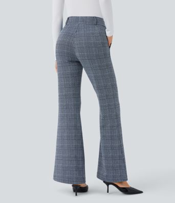 Halara Flex™ High Waisted Decorative Pocket Houndstooth Plaid Work Flare Pants