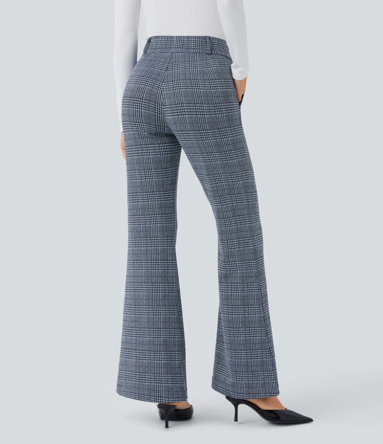 Halara Flex™ High Waisted Decorative Pocket Houndstooth Plaid Work Flare Pants