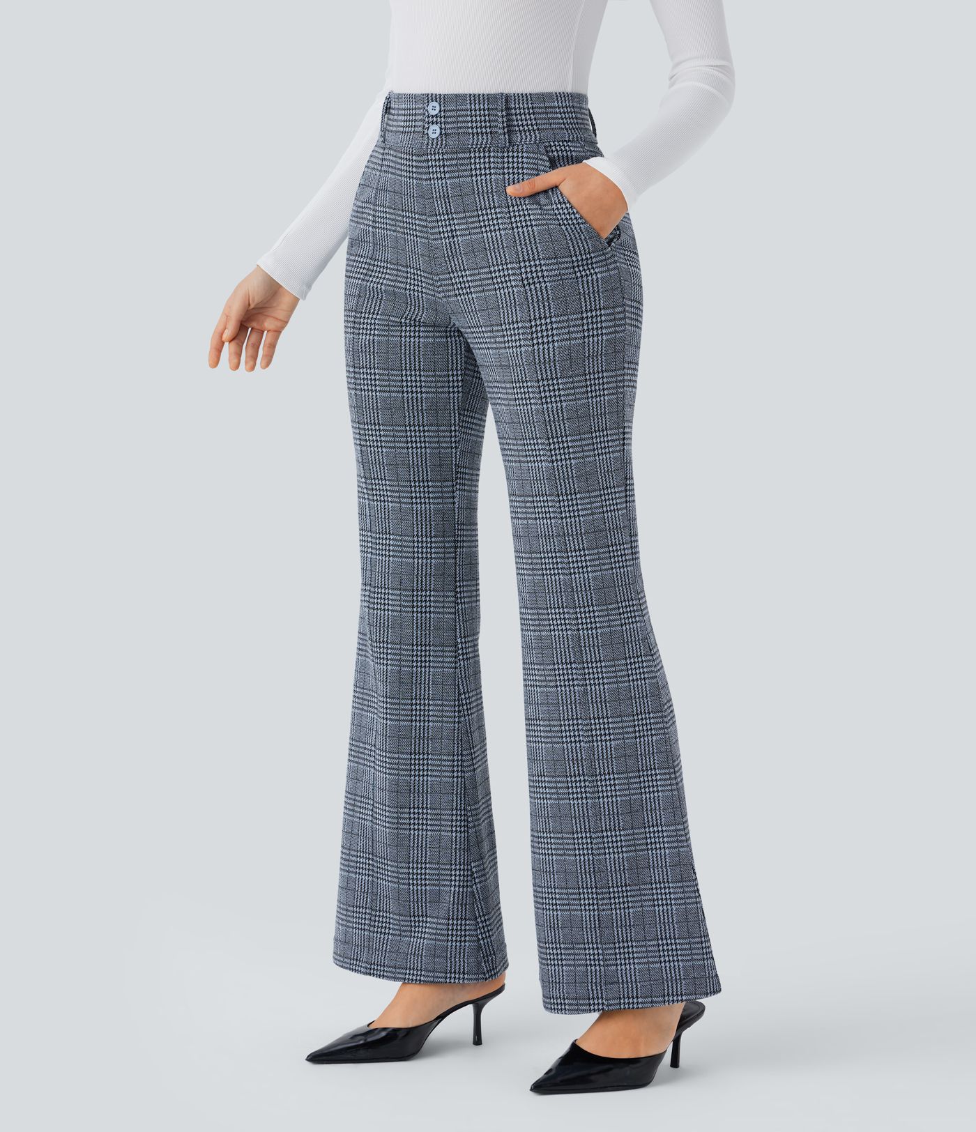 Halara Flex™ High Waisted Decorative Pocket Houndstooth Plaid Work Flare Pants