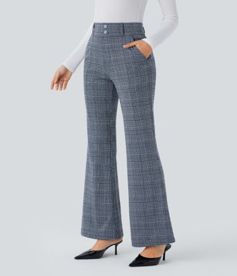 Halara Flex™ High Waisted Decorative Pocket Houndstooth Plaid Work Flare Pants