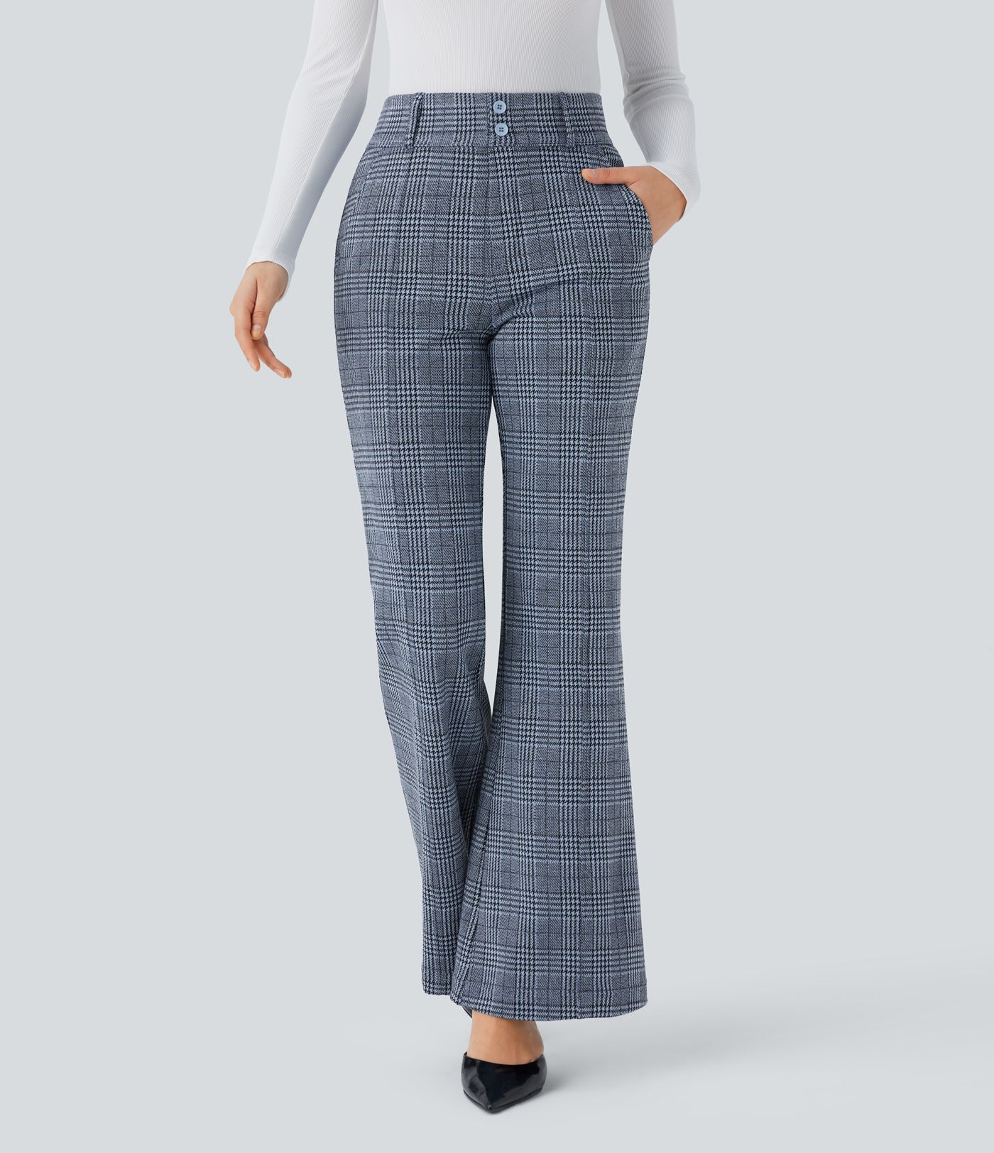 Halara Flex™ High Waisted Decorative Pocket Houndstooth Plaid Work Flare Pants
