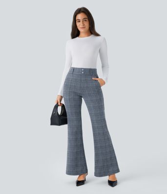 Halara Flex™ High Waisted Decorative Pocket Houndstooth Plaid Work Flare Pants