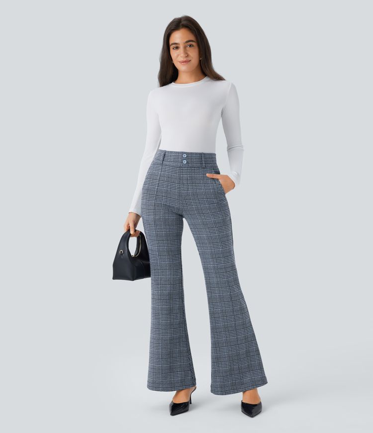 Halara Flex™ High Waisted Decorative Pocket Houndstooth Plaid Work Flare Pants