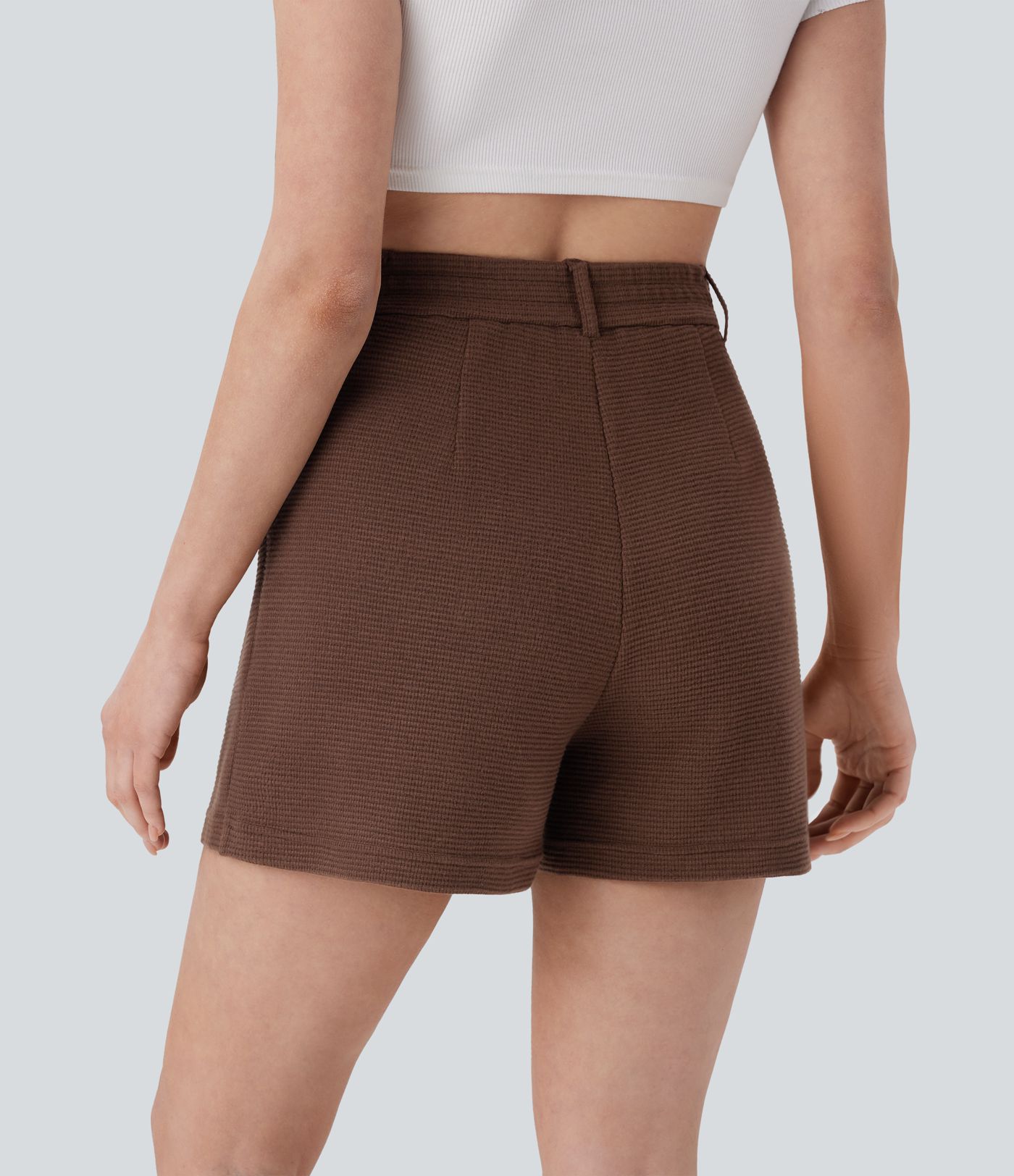 Lässige Shorts mit Waffelmuster und hohem Bund, Seitentaschen