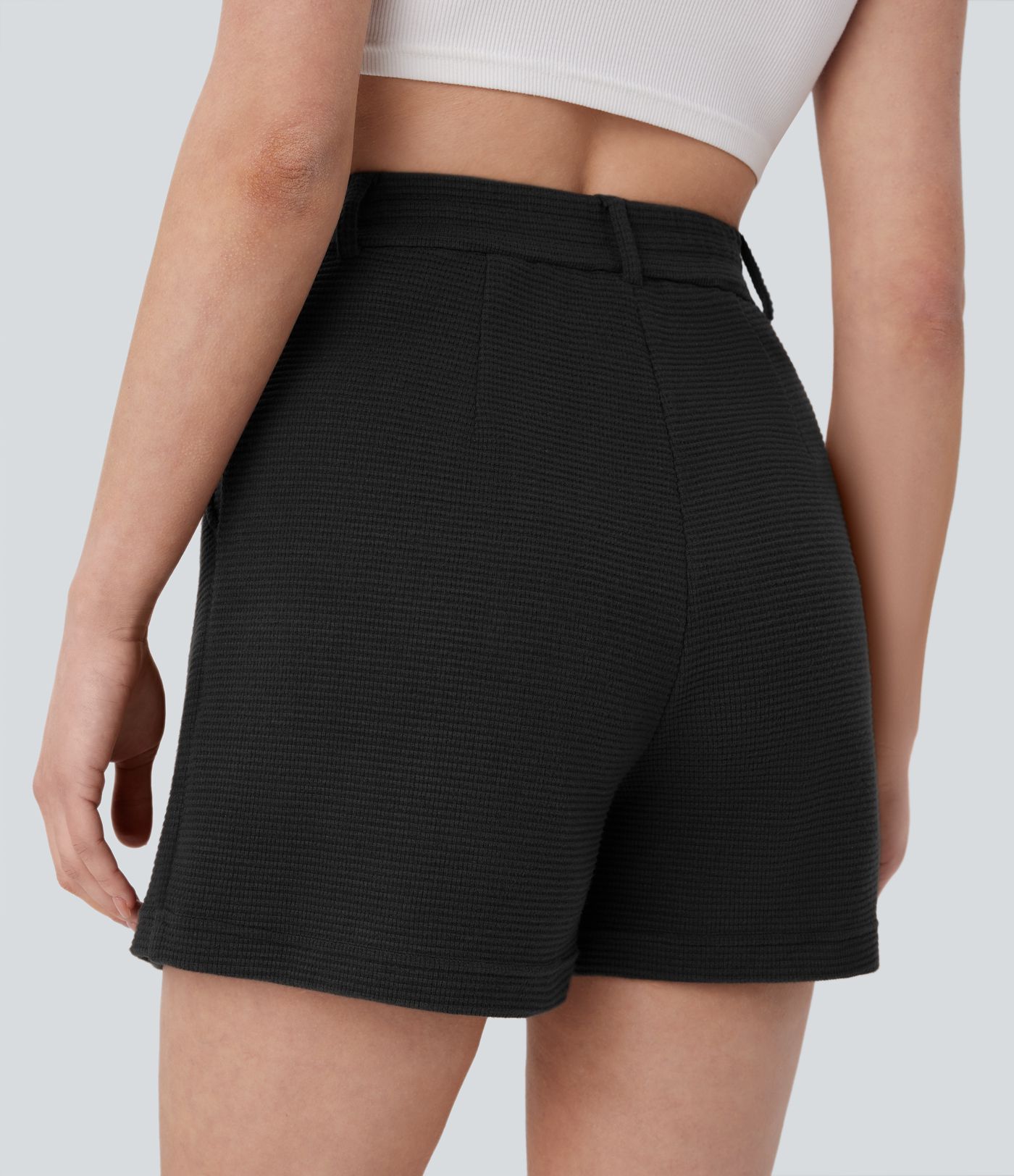 Pantalón corto tiro alto bolsillo lateral gofre