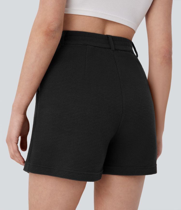 Pantalón corto tiro alto bolsillo lateral gofre